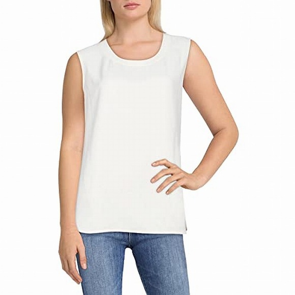 Anne Klein Women's Blouse White Ivory Size XL Scoop-Neck Sleeveless